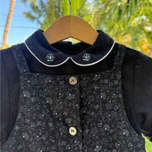 Jacadi Brown Floral Dress with Embroidered Detail